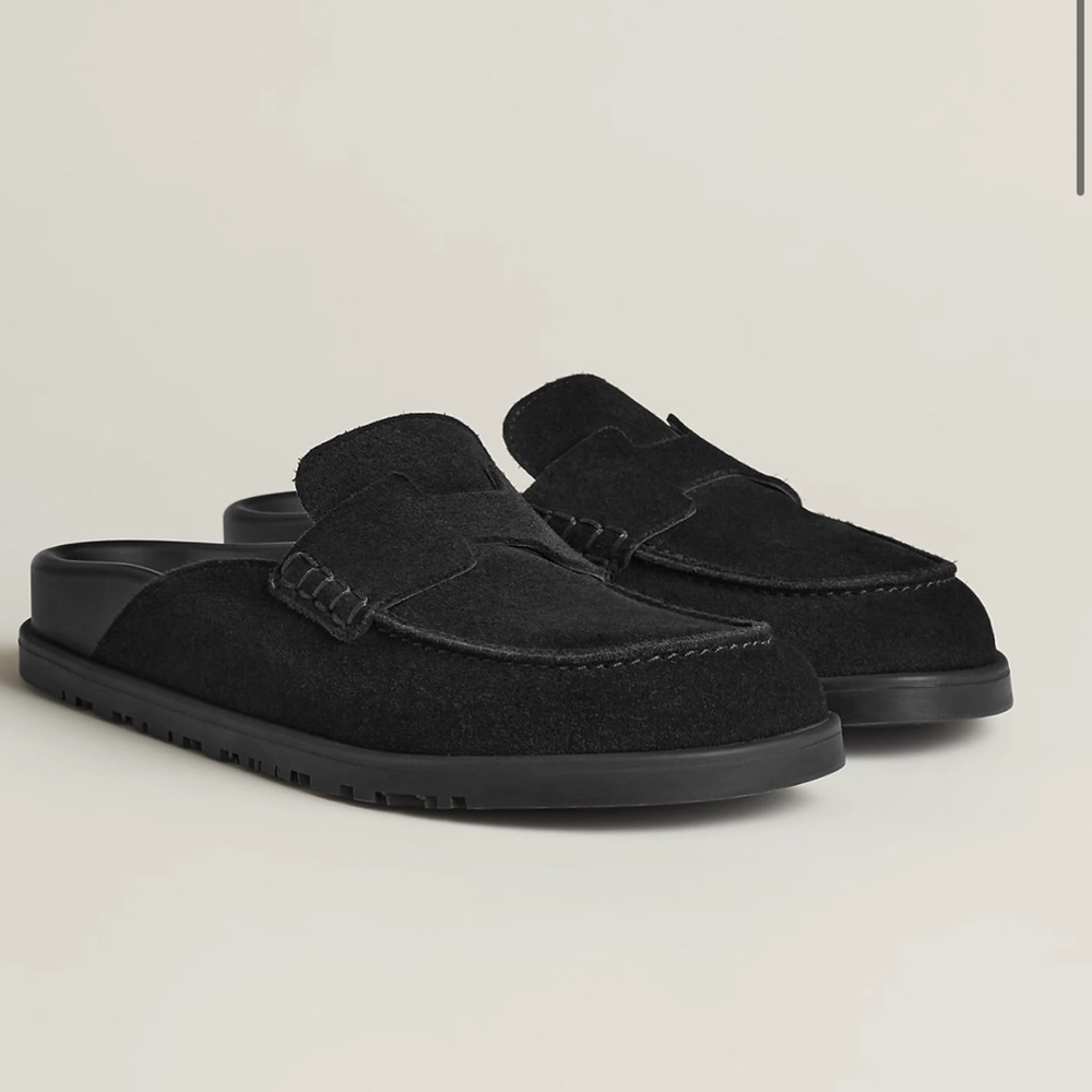 Hermes Black Leather Mules Sleek and Timeless